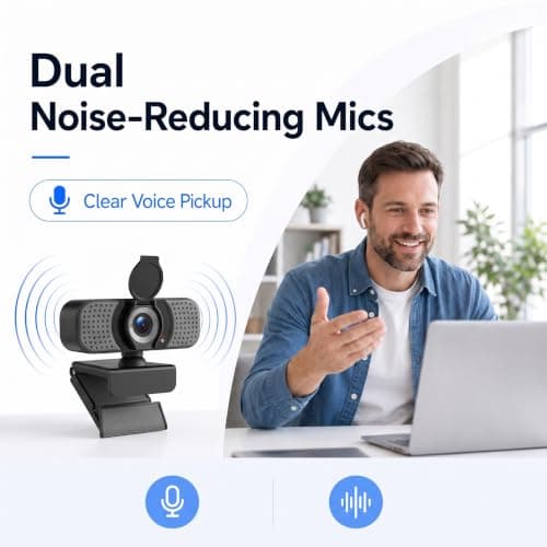 4K UHD Webcam with PDAF Autofocus, Dual Mics, Privacy Cover and Tripod — view 2