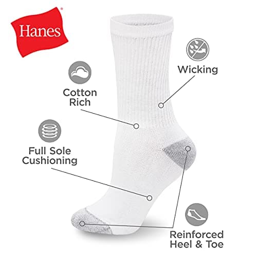 Hanes Womens Value Pack, Crew Soft Moisture-wicking Socks, Available 10 And 14-packs Fashion-liner-socks, White - 10 Pack, 8-12 US