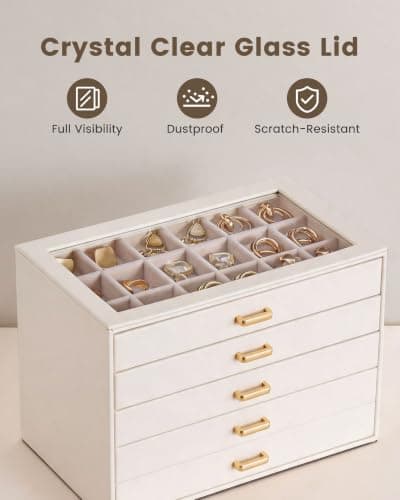 Lolalet Earring Organizer, Jewelry Box with Clear Lid -Beige, 5 Layer — view 5