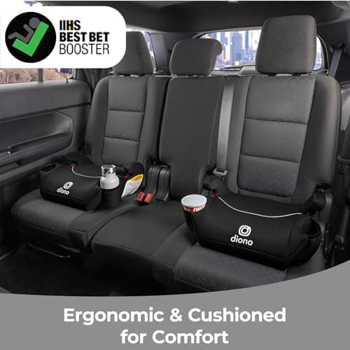 Diono Solana, No Latch, Single Backless Booster Car Seat, Lightweight, Machine Washable Covers, Cup Holders, Black — view 4