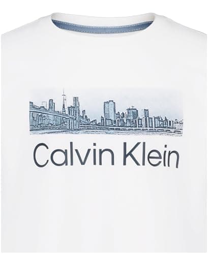 Calvin Klein Boys' Short Sleeve Graphic Crew Neck T-Shirt, Comfortable, Relaxed Fit, Skyline White, 10-12 — view 3
