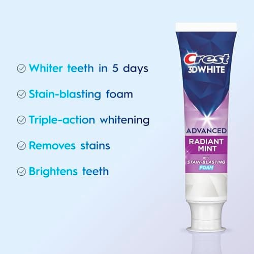 Crest 3D White Advanced Teeth Whitening Toothpaste, Radiant Mint, 3.3 oz, Pack of 2