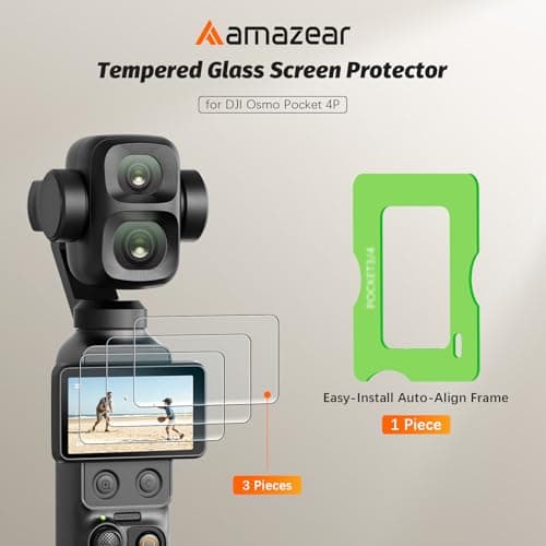 AMAZEAR Screen Protector for DJI Osmo Pocket 4P (3 Pack), Pocket 4 Pro Accessories Tempered Glass Screen Protective Cover, 9H Hardness, Ultra HD, Touch Sensitive, Bubble-Free(TGP & Frame)