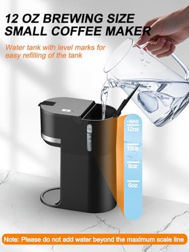 Karosie Single Serve Coffee Maker for Coffee Pods and Grounds, Fast Brew, 6-12 oz Brew Sizes Single Cup Coffee Maker Fits 5.5" Mugs, One-Button Small Coffee Maker, Descaling Reminder,Black,9.45 Inches — view 3