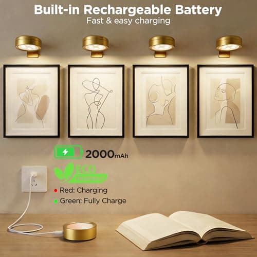 4-Pack Picture Lights for Wall, Rechargeable Cordless Remote Poster Lights, Dimmable Painting Lights with 3 CCT & 12 RGB, Magnetic LED Art Display Lights for Dashboard, Bedroom, Living Room, Hallway — view 3