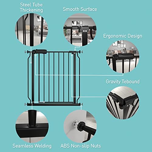 WAOWAO Baby Gate 52.76-57.48inch Extra Wide Pressure Mounted 53 54 56 57 Inches Walk Through Swing Auto Close Safety Black Metal Toddler Kids Child Dog Pet Puppy Cat for Stairs, Doorways, Kitchen