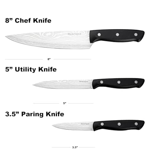 Chef Knife Set 3PCS, Kitchen Knife Set with Cover, Ultra Sharp Kitchen Knife, High-Carbon Chefs Knives with Stainless Steel 8 inch Paring Knife for Cooking, Chopping, Slicing