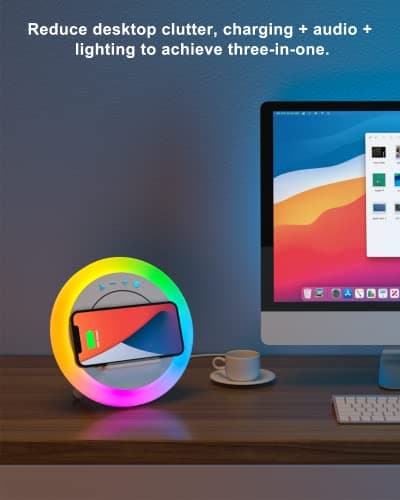 SIDVAR Bluetooth Speaker Night Lightsr,Wireless Charging Modern Speaker,Best Teenage Birthday Gift Ideas Tween Girls Gifts — view 5