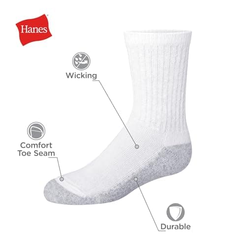 Hanes Boys' Crew Socks, 14 Pairs, Stretch-Cotton Socks for Boys, Moisture-Wicking, Cushioned — view 2