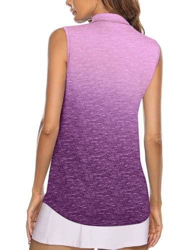 Koscacy Women's Sleeveless Golf Tennis Polo Shirts Zip Up Dry Fit Workout Tank Tops Athletic Shirt