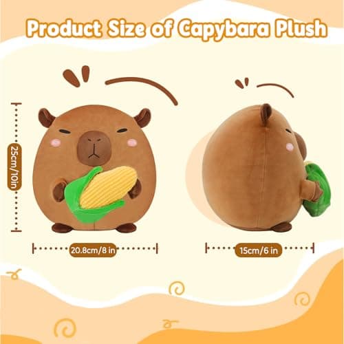 BRICHOEE Capybara Plush Toy, Cute Capybara Stuffed Animal Holding Corn, Soft Capybara Plushie Gifts for Girls Boys (Capybara with Corn, 10 inch)