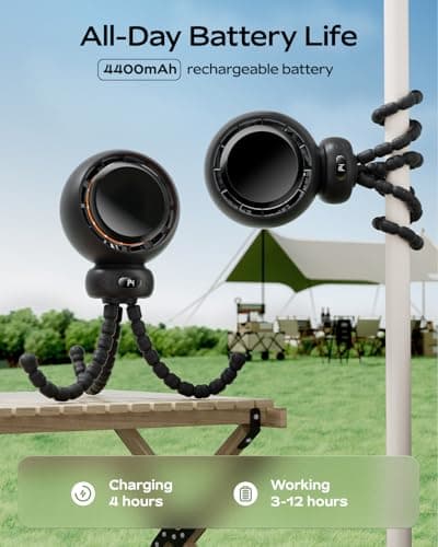 Bearwind Mini Portable Stroller Fan – 60° Auto Oscillation, Quiet USB-C Rechargeable Baby Fan, 4 Speeds, Night Light & Warning Light, Flexible Tripod for Stroller, Car Seat, Crib, Camping (Black) — view 3