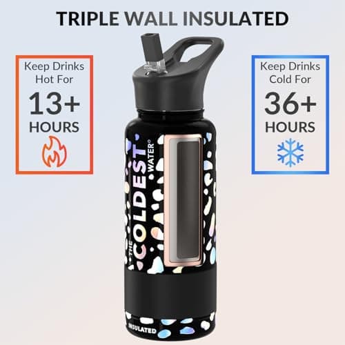 Coldest Insulated Water Bottle with Straw Lid - Stainless Steel Metal Insulated Bottle for Men & Women (Moonlight Leopard, 32 oz)