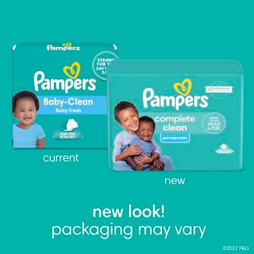 Pampers Baby Wipes, Complete Clean Baby Fresh Scented Wipe, Gently Cleans Head to Toe, 72 Total (1 Flip-Top Packs)