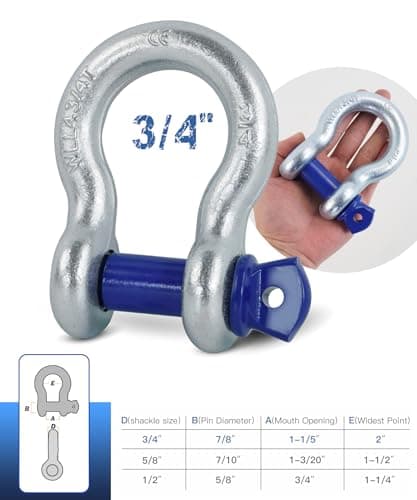 Krytonel 4 Pack 3/4" D Ring Shackle with 7/8" Screw Pin, 57,000 lbs Break Strength Heavy Duty Off-Road Recovery Tow Strap Winch for Jeep Truck — view 4