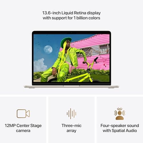 Apple 2026 MacBook Air 13-inch Laptop with M5 chip: Built for AI, 13.6-inch Liquid Retina Display, 16GB Unified Memory, 512GB SSD, 12MP Center Stage Camera, Touch ID, Wi-Fi 7; Starlight — view 4
