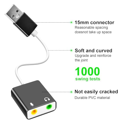 QAJOPFN USB Audio Adapter, External Sound Card for PC and Laptop，USB Microphone Adapter to 3.5mm(1/8 inch) for Headphone, Speaker and Microphone Jack, Plug and Play — view 5
