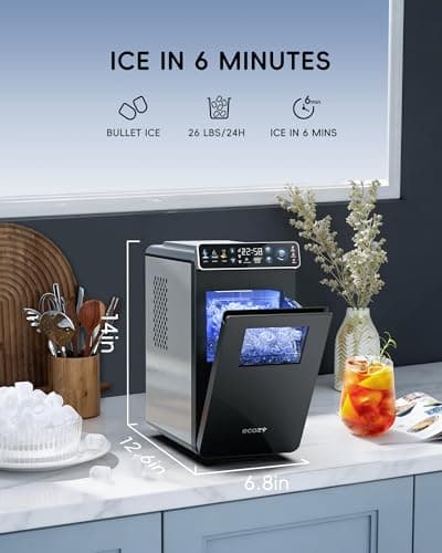 ecozy Ice Makers Countertop, Ultra Slim Design with Full-Color Panel, Internal Lights, 26 lbs/24H, Timer Ice Making, Two Ice Sizes, Portable Self-Cleaning Ice Machine for Home/Kitchen/RV — view 2