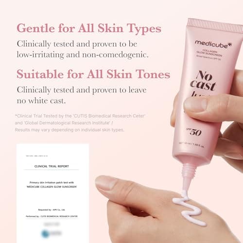 medicube Sunscreen No Cast Just Glow Collagen | SPF 50 Broad Spectrum Face Sunscreen | Lightweight, Non-Sticky, Hydrating Formula | Peptide, Cica for Soothing & Glow | Korean Skincare — view 5