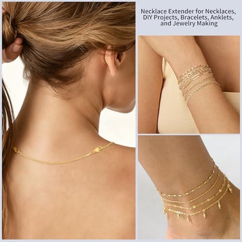 KOPOX 6 Pcs Gold and Silver Plated Necklace Extenders for Necklaces, 2", 4", 6" Delicate Necklace Extender Chain Set for Women Jewelry Making — view 3