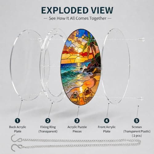83 Pieces Acrylic Puzzle Suncatcher, Stained Glass Owl Tropical Flower — view 4