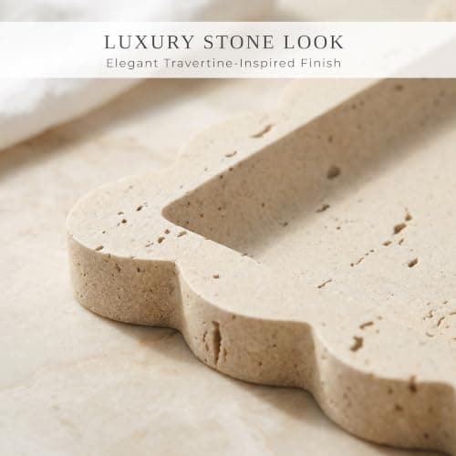 Decorative Scalloped Tray - Beautiful Travertine Stone Inspired 8"x8" Vanity Tray for Jewelry, Perfume and Trinkets - The Perfect Resin Decor Accent for Any Bathroom, Nightstand & Marble Coffee Table — view 3
