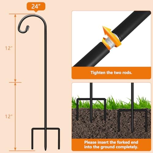 Gtongoko 24 Inch Shepherd Hooks for Outdoor 2 Pack,Garden Hooks for Hanging Plants, Lanterns, Solar Lights, Mason Jars & Wedding Decor, Matte Black Decorative Shepherd’s Hooks — view 2