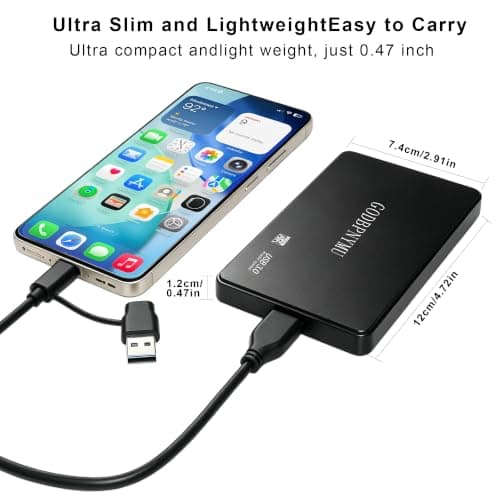 GODBPNYMU 500GB External Hard Drive,Compact Portable Hard,USB 3.0/USB C — view 5