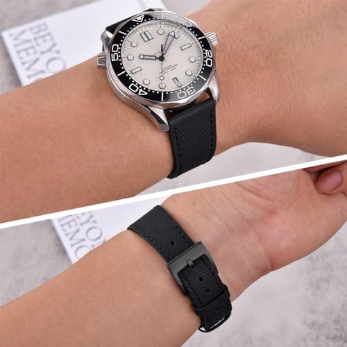 JWNSPA Top Grain Leather Watch Band - Quick Release Brushed Buckle Replacement Strap for Men - Choice of Width -18mm 19mm 20mm 21mm 22mm 23mm 24mm (24mm, Black & Black Buckle) — view 4