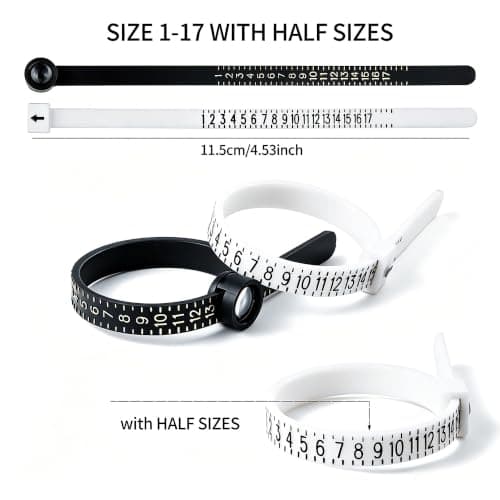Bflaae 5 PCS Ring Sizer Measuring Tool Kit with Ring Mandrel and Ring Mallet, 27 PCS Stainless Steel Ring Gauges, 2 PCS Reusable Finger Size Tape with Magnified Glass 1-17 USA Rings Size — view 2
