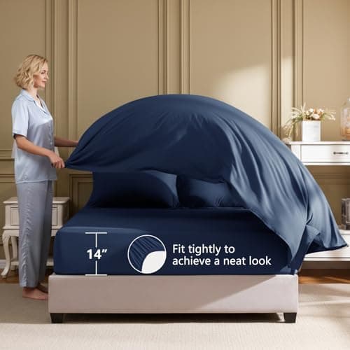 HIMEET Twin XL Comforter Sets - 5 Pieces Twin Extra Long Bed in a Bag for College Dorm, All Season Bed Set with Comforter for Girls and Boys, Flat Sheet, Fitted Sheet, Pillowcase & Sham, Navy Blue — view 4