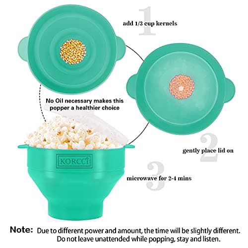 The Original Korcci Microwaveable Silicone Popcorn Popper, Microwave Popcorn Popper, Collapsible Microwave Popcorn Maker Bowl, No Oil Required, Use In Microwave, Dishwasher Safe (Aqua) — view 3