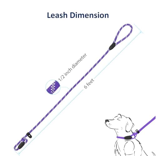 WePet Dog Training Slip Leash, No Pull, Durable Reflective Lead, Puppy Heavy Duty Loop Rope, Comfortable Handle, 6 ft, 1/2 inch, diam. Purple/Black — view 5
