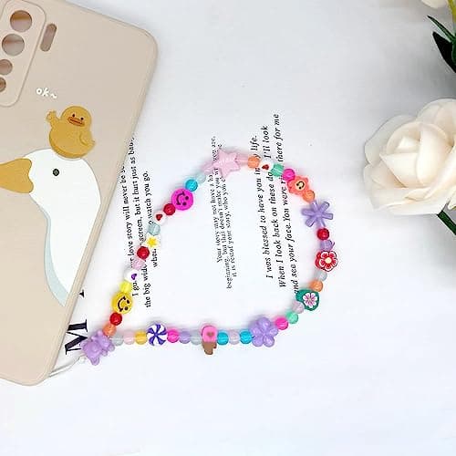 BlingKingdom Colourful Phone Accessories Charm String Beads Lanyard iPhone Wrist Strap Anti-Lost Phone Chain Smiley Face Evil Eye Flower Fruit Star Beaded Mobile Phone Charms Bracelet Phone Keychain — view 4