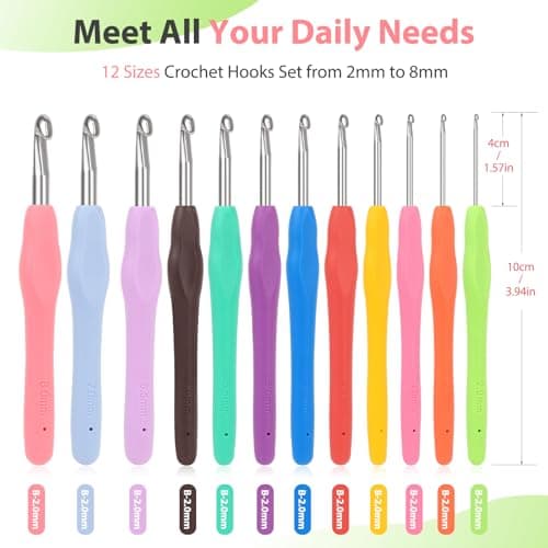 Coopay Crochet Hooks Set with Case,12 Sizes Crochet Hook Kit for Arthritic Hands 2mm(B)-8mm(L), Ergonomic Soft Grip Crochet Needles Set for Beginner Adults-Ideal Gifts — view 5