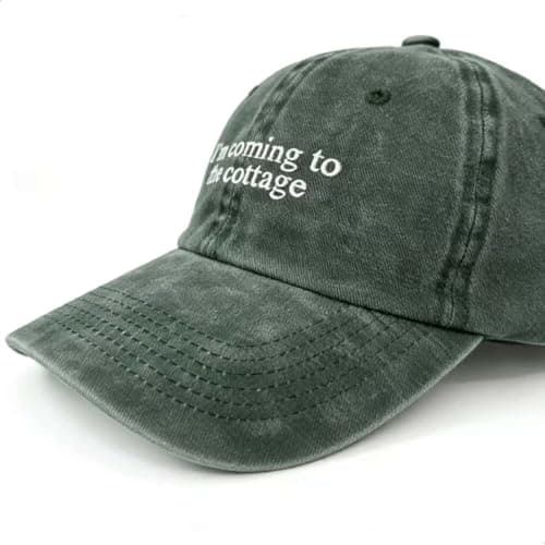 Gpaej I'm Coming to The Cottage Hat, Embroidery Text Vintage Style Hockey Theme Baseball Cap Green