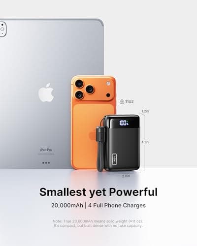 INIU Smallest 20000mAh Power Bank, 22.5W PD Fast Charging Portable Charger with Detachable Cable, Flight-Safe Battery Pack with LED Display for Travel Xiaomi iPhone Samsung Google, Mini Size, Black