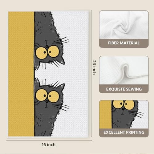 Cartoon Peeking Bombay Cat Kitchen Towels, Reusable Absorbent Fast Drying Dish Cloths, Cute Kitty Hand Tea Towels for Kitchen Bathroom Home Decor, Cat Lover Gifts for Women Men 9