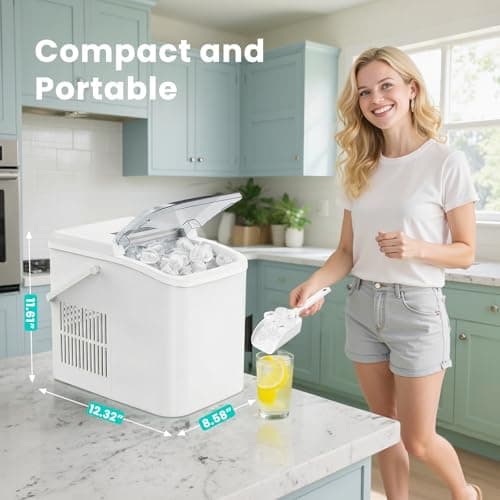 OLIXIS Countertop Ice Maker Machine with Handle, Auto-Cleaning Portable Ice Maker with Basket & Scoop, 26lbs in 24Hrs & 9 Ice Cubes in 6 Mins, 2 Ice Cube Sizes, for Home Party Camping RV, White — view 3
