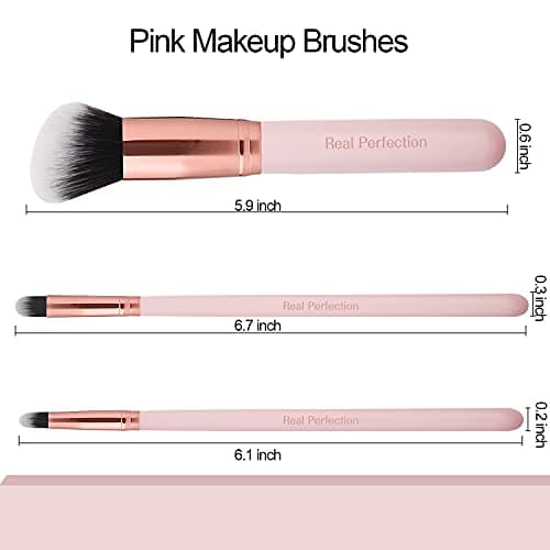 Real Perfection Makeup Brush Set 16 Pcs with 1 Eyebrow Razor Premium Synthetic Foundation Powder Concealers Eyeshadow Blush Makeup Brushes Make up Brushes Kit (Pink) — view 5