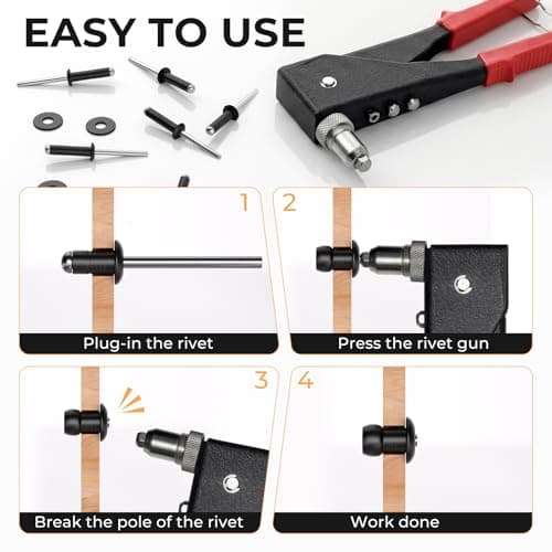 INCLY 200Pcs 3/16 Inches Pop Rivets Assortment Kit, 5 Sizes Aluminum Black Rivets for Metal 3/16" x 5/16" 3/8" 1/2" 5/8" 3/4'' and 304 Stainless Steel Washers with Storage Case — view 4