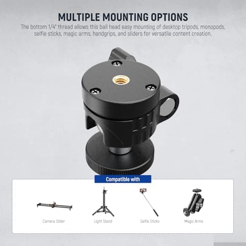 NEEWER Basic Mini Ball Head, Portable Tripod Head Camera Mount Adapter with 1/4" Screw for Compact DSLR Action Cam Phone LED Ring Light Monopod Slider, 4.4lb Max Load, 360° Swivel & 90° Tilt, GM01 — view 3