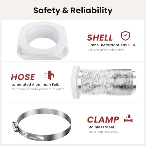 JEEVONY Magnetic Dryer Vent Coupling FR ABS V-0 Dryer Vent Connector Kit Airtight Seal Easy to Clean Quick Connector Including a 2.6ft 4" Duct and two Clamps, White, SDV180 — view 4