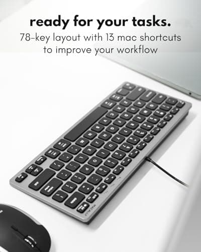 Macally Small Wired Keyboard for Mac and PC (Dual USB C + A) - Save Space, 78-Key Layout with 13 Shortcuts, Type C - Compact USB C Keyboard for MacBook, iMac, iPad, iPhone - Space Gray — view 3
