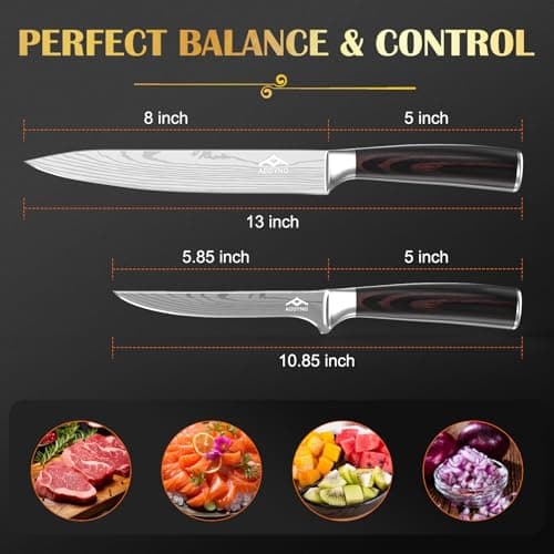 Addyno 8inch &4inch Stainless Steel Chef's Knives, Japanese High Carbon Steel Sharp Paring Knife with Ergonomic Handle — view 2