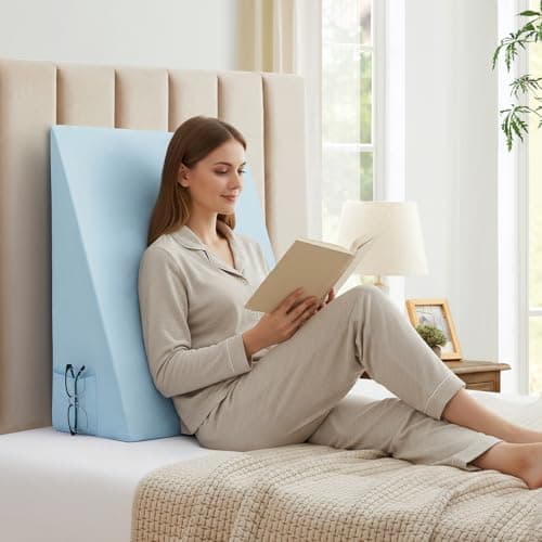 INVGEEXI Baby Blue Bed Wedge Pillow Cover with Side Pocket, Soft & Breathable Microfiber Wedge Pillow Case Cover with Zipper, 24" L x 24" W x 12" H (Pillow Not Include)