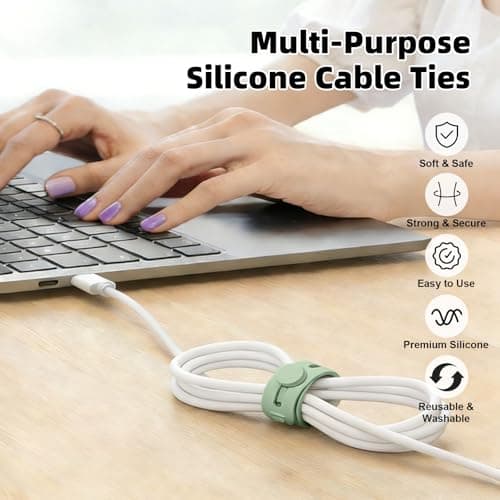 28Pcs Silicone Cable Ties Reusable, Multipurpose Cable Management Organizer, Adjustable Fastening Cable Straps with Locking Buckles, High Elasticity Cord Organizer, Travel Essentials(2 Sizes, 7Colors) — view 4