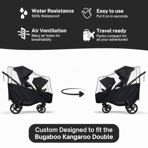Rain Cover for The Bugaboo Kangaroo Double by SASHA'S (Stroller Not Included) - Weather Shield, Wind Cover