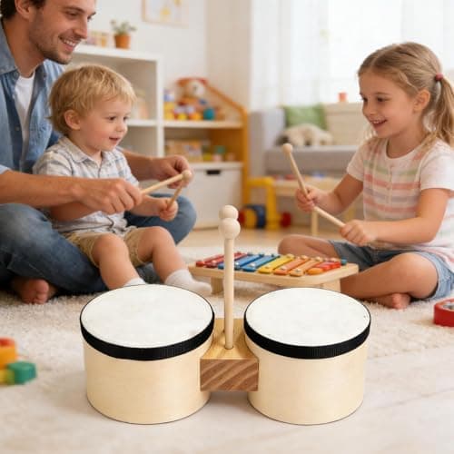 Kids Bongo Drums | Educational Percussion Instrument - Music Learning Toy Drum - for Preschoolers Girls Beginners 2-4 Years Old Party Living Room Bedroom Classroom