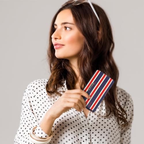 Nautica Seaside Slim Womens Wallet RFID Blocking Credit Card Holder, Coin Purse, Checkbook Organizer Clutch, Small Vegan Leather Wallet for Travel, Indigo Logo